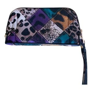 Vibrant Multicolored Patchwork Faux Leather Wristlet Clutch Handbag